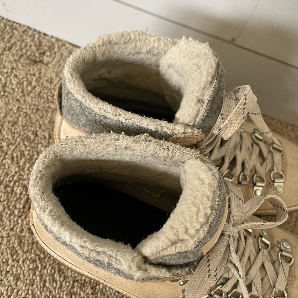 Sorel Out N About Beige Suede Women’s Lace-Up Ankle Boots 8 Waterproof Faux Fur - Picture 7 of 14